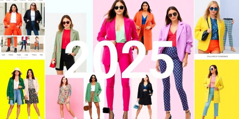 Collage of trendy outfits from online boutiques for 2025.