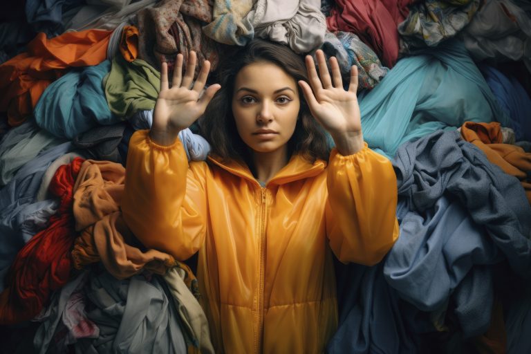 close-up-woman-front-clothing-pile