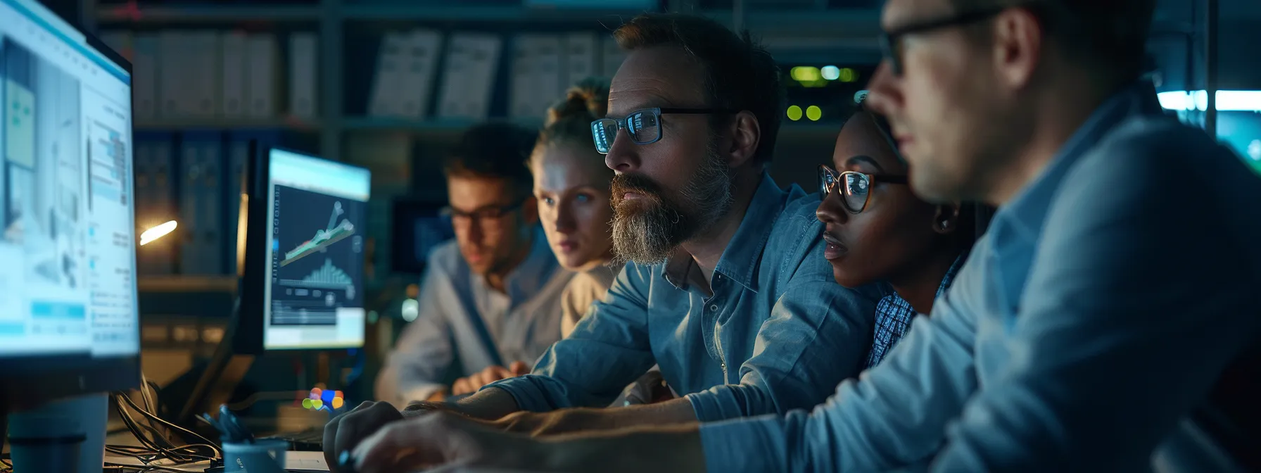 Business professionals implementing and testing the success of RFI software through various metrics.